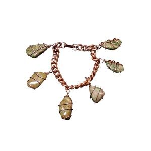 Green Gemstone Wire Wrap Charm Bracelet Dangle Boho Jewelry Womens